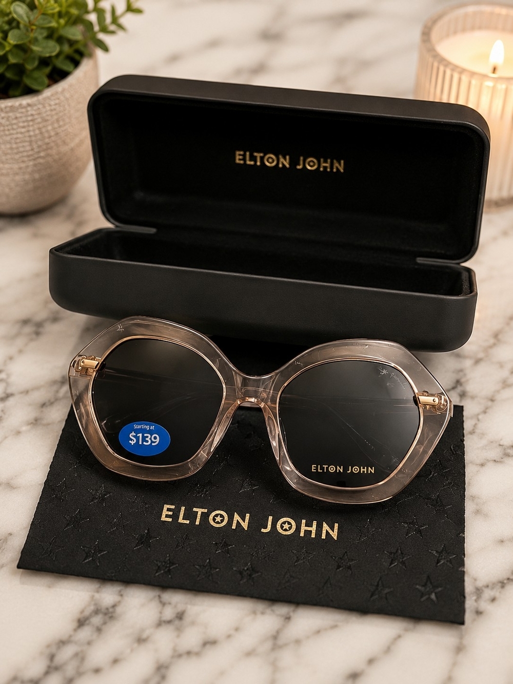 Men’s Transparent Brown Frame Sunglasses with Black Lenses